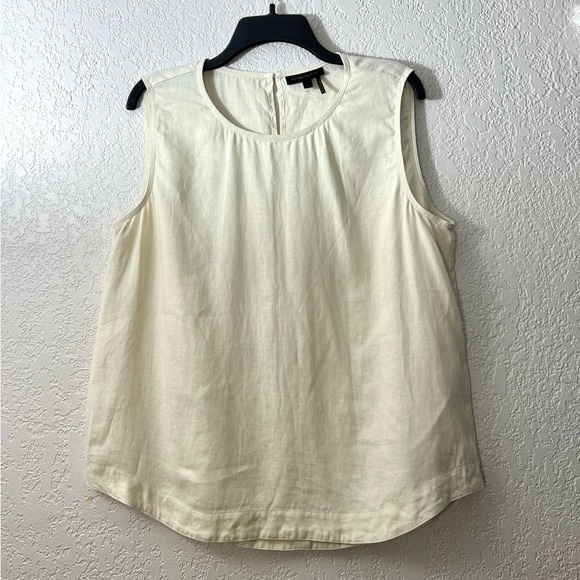 Donna Karan Linen Cream Tan Sleeveless Casual Spring Summer Designer Blouse Tops - Picture 2 of 10